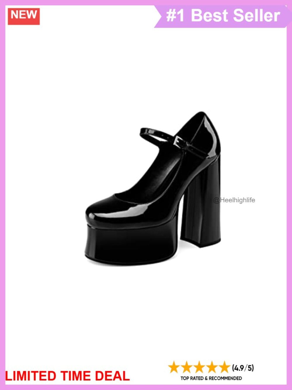 Patent Leather Mary Jane Platform Block Heels Round Toe Ankle Strap Pumps